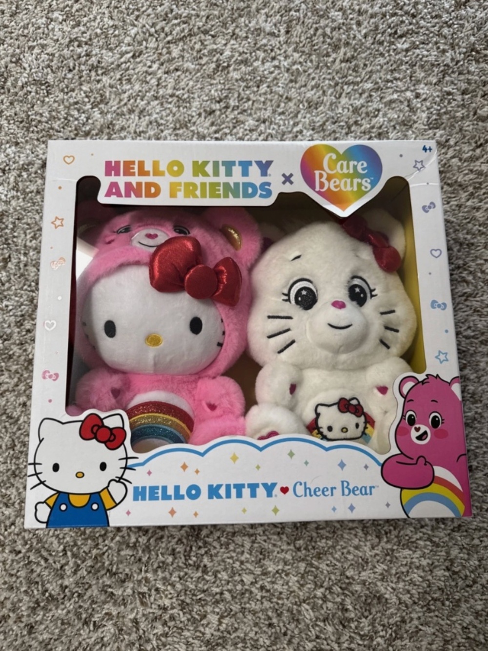Care Bears Hello Kitty Loves Cheer Bear 10" Collectible Plush 2-Pack New in Box